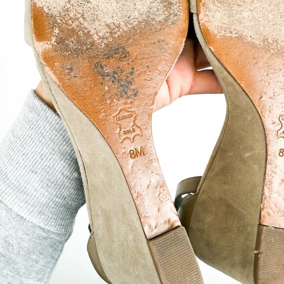 Tory Burch Thames Suede Leather Ankle Strap Wedge Sandals in Taupe Beige - 8 - Picture 9 of 10